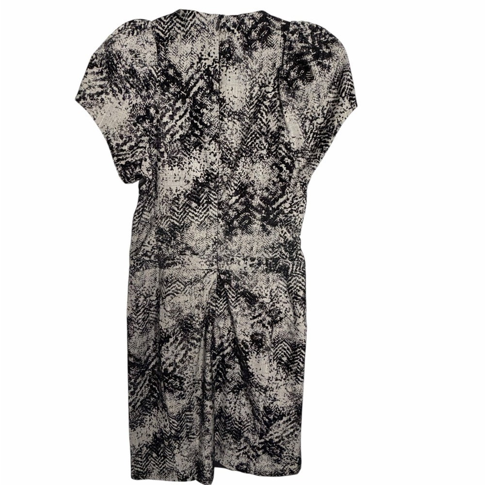 BENSONI Black and White 100% Wool Abstract Print Midi Dress Puff Sleeves Sz 2